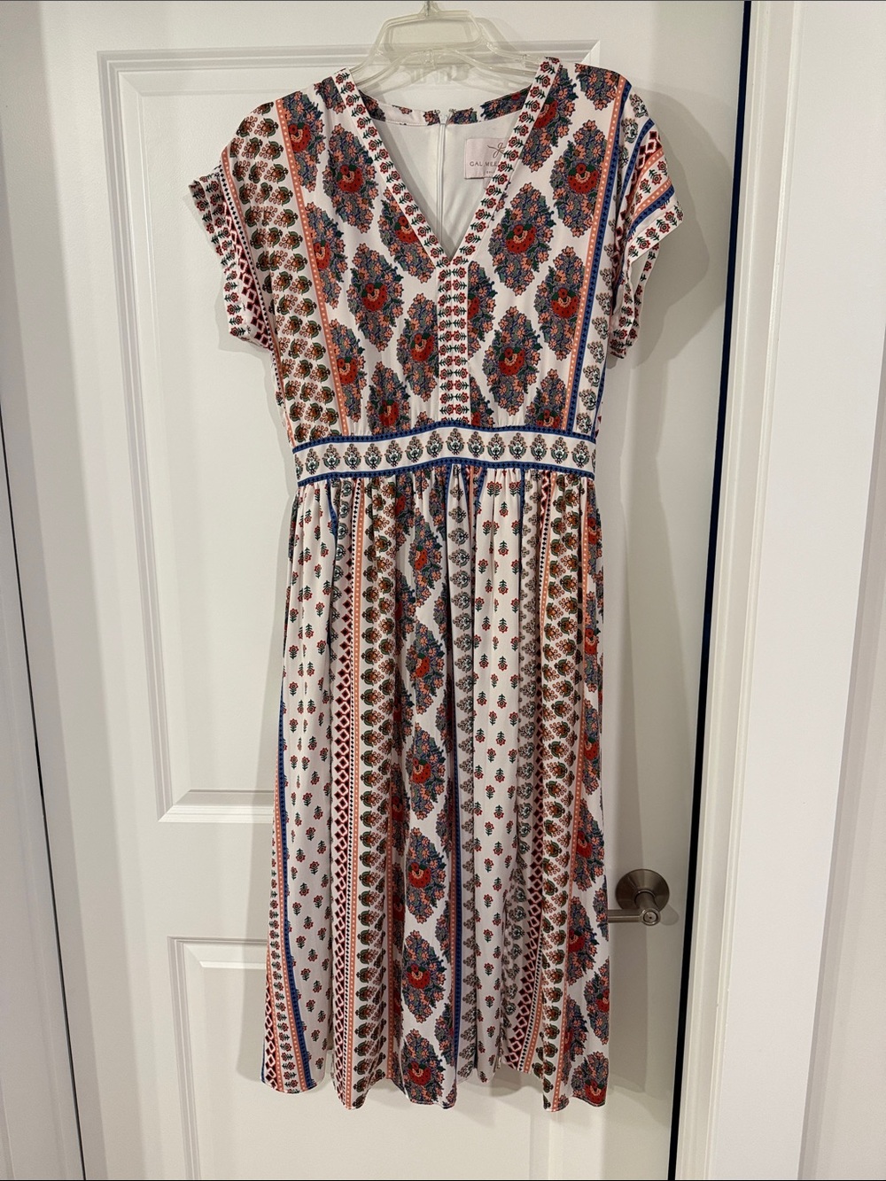Gal Meets Glam White Midi Dress with Red & Blue Floral Print